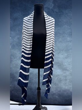 Source Unknown Navy and White Striped Lightweight Scarf